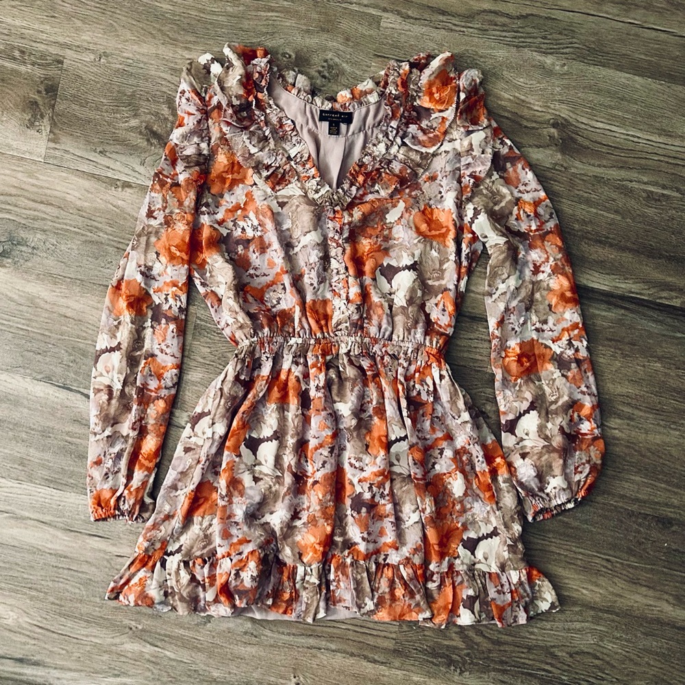 Anthropologie | Picot Stitch Floral Dress in Grey Motif - S